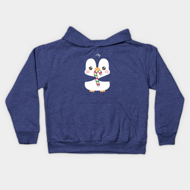 Cute Penguin Munching On Candy Cane Kids Hoodie by rustydoodle